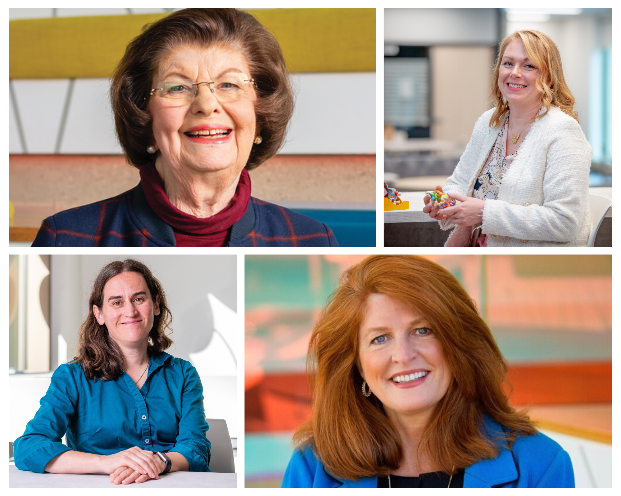 Photo collage of Marilyn Stewart, Dr. Molly Dingel, Dr. Cassidy Terrell, Chancellor Carrell